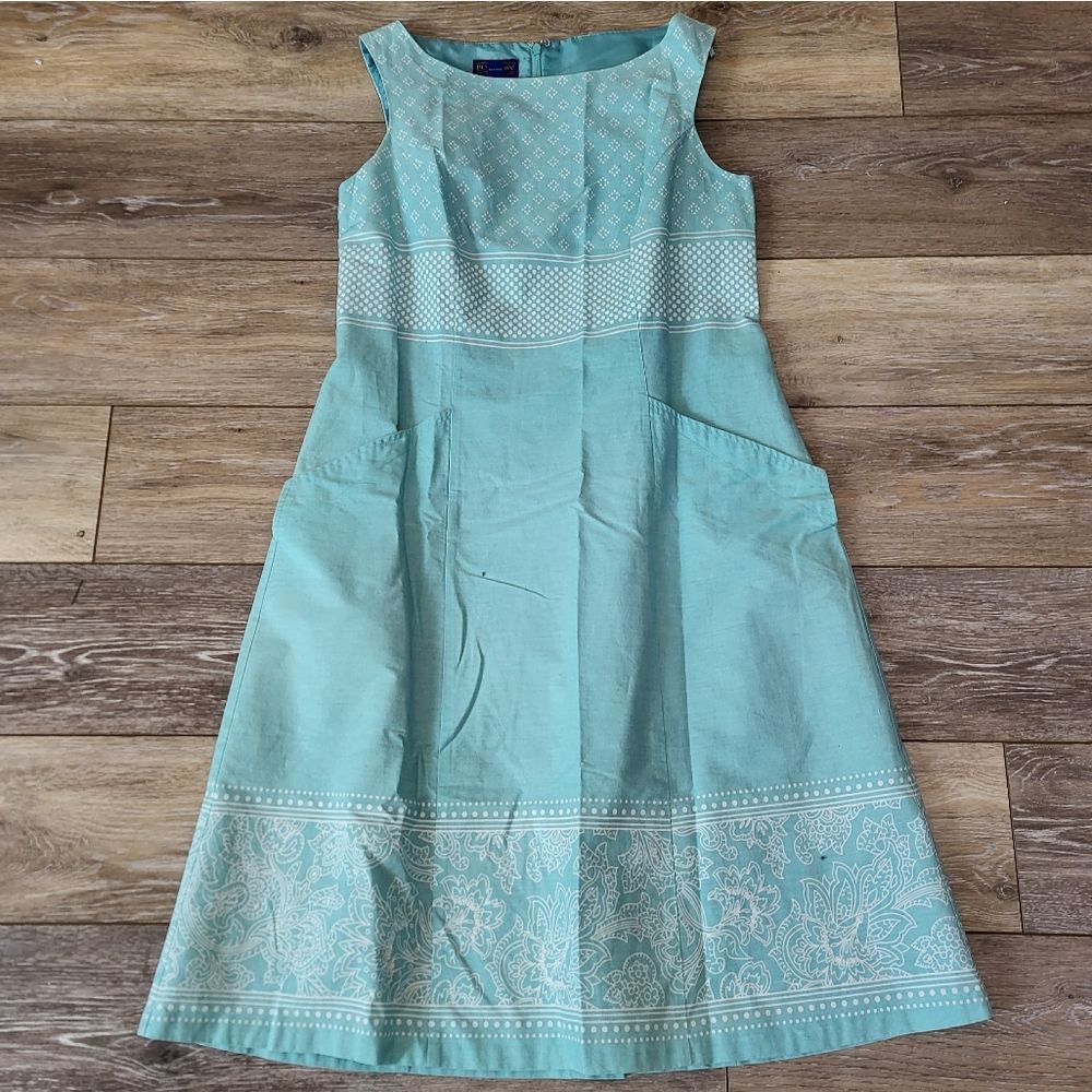 Sleeveless Mint Green Cotton A-Line Dress with Pockets